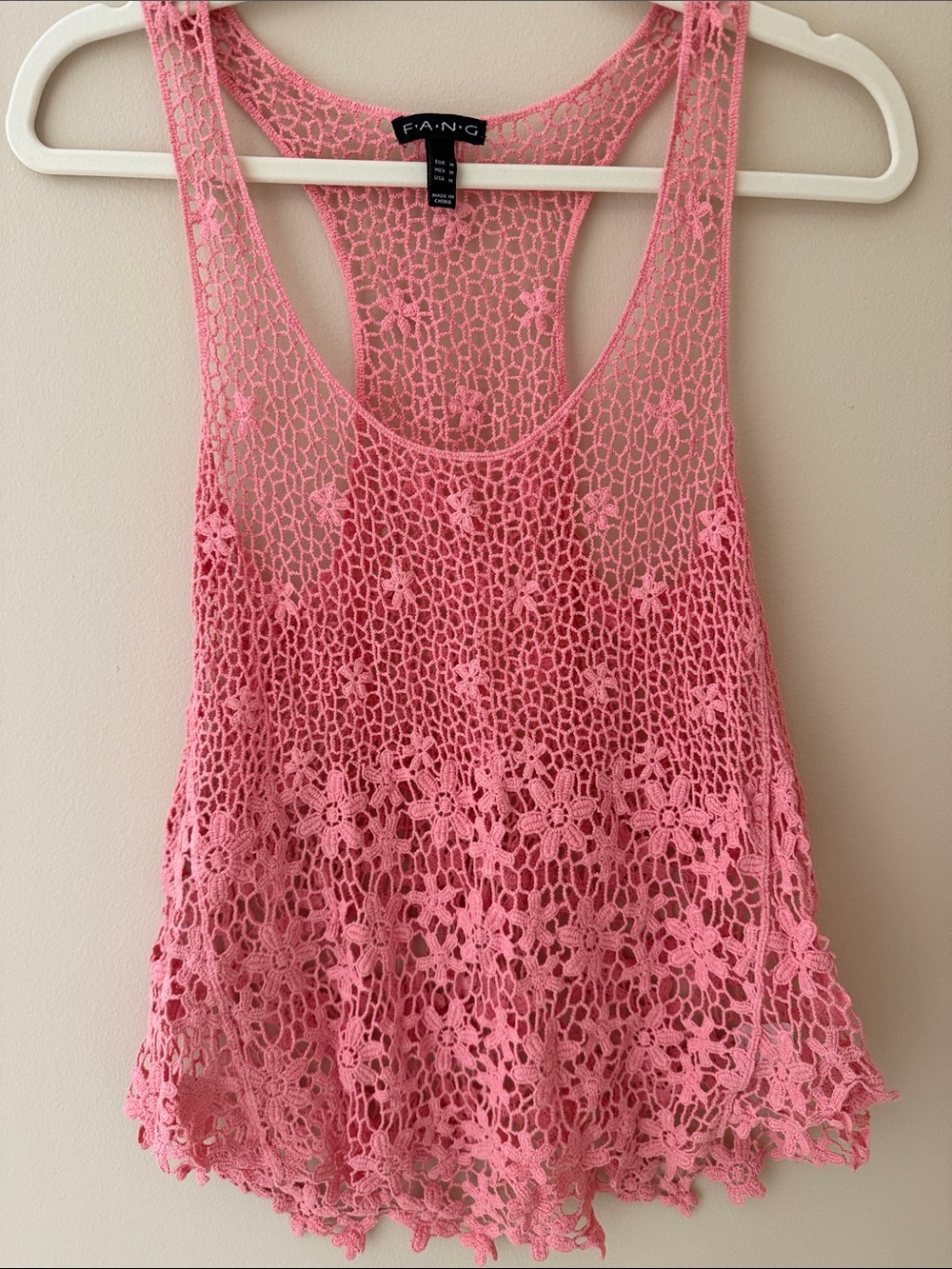 S/M FANG Coral Crochet Floral Lace Tank Top